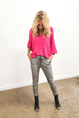 Metallic Faux Leather Crinkle Joggers
