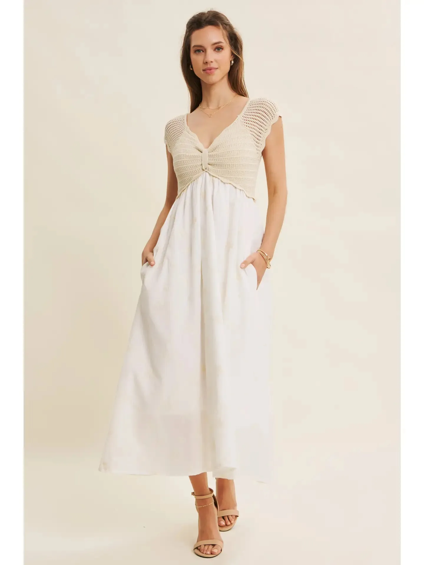 NB Crochet  with Floral Embroidery Midi Dress