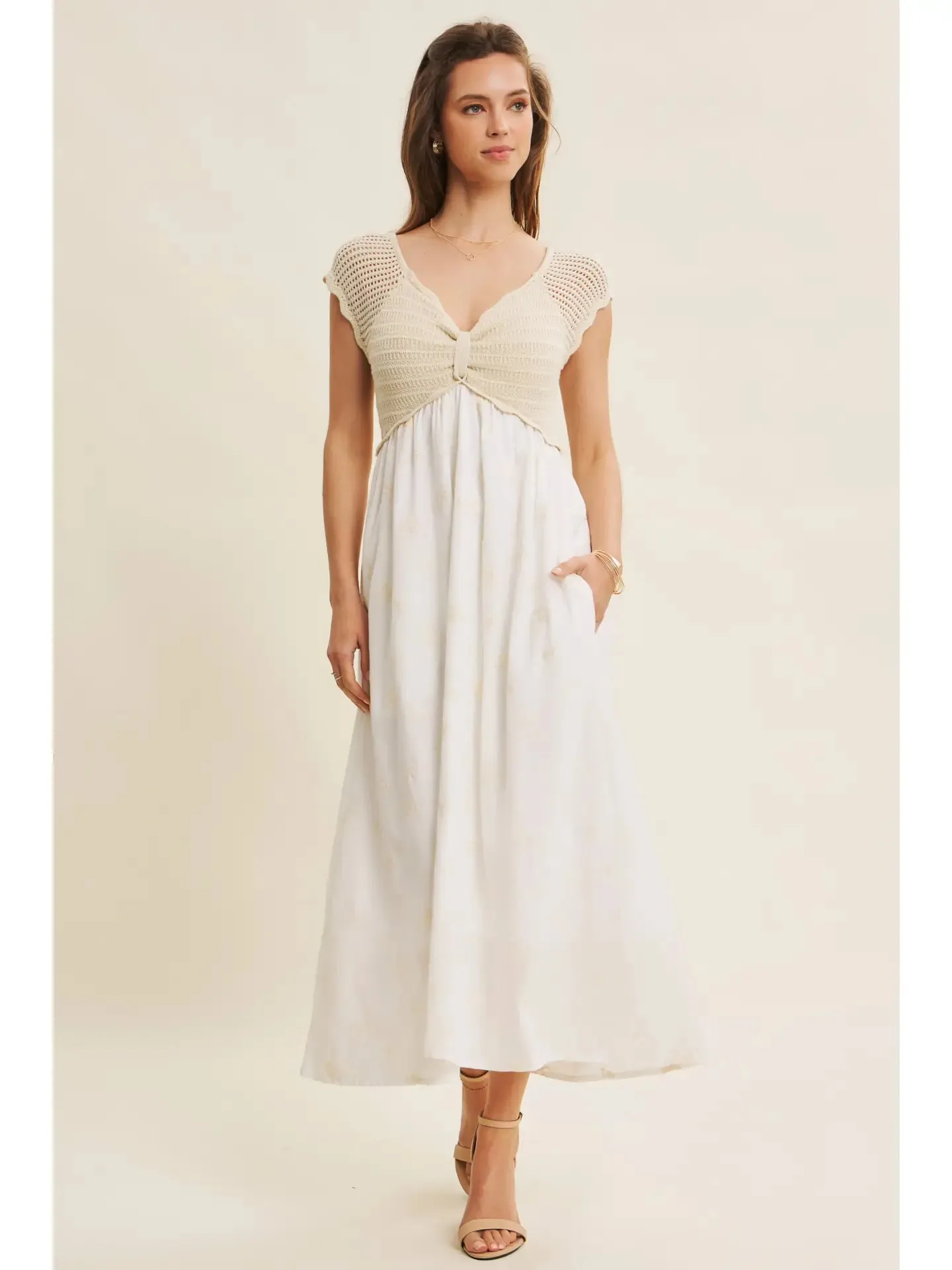 NB Crochet  with Floral Embroidery Midi Dress