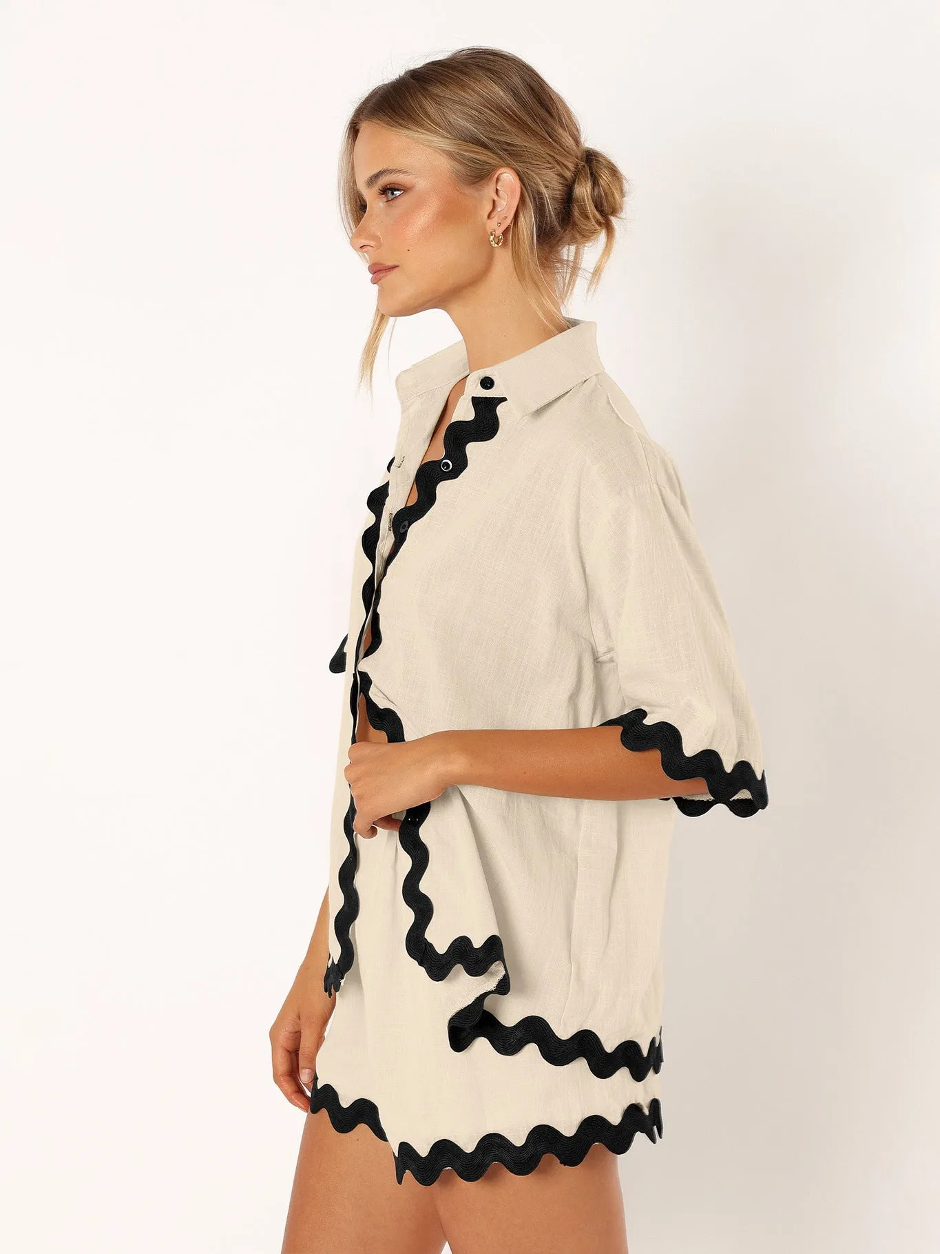Niche Cardigan&Shorts Color Blocking 2Pcs