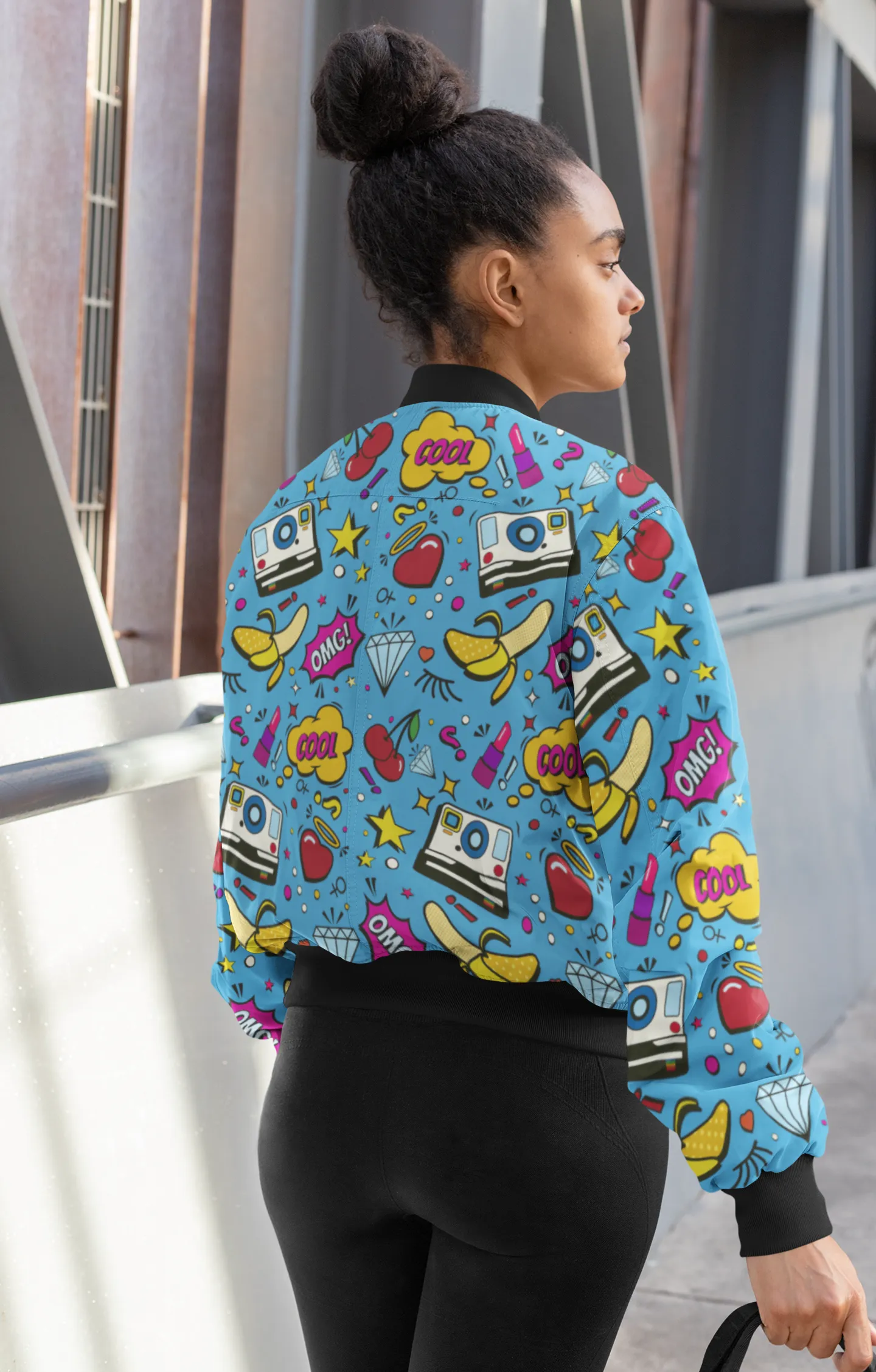 OMG Blue Pop Art All-Over Print Bomber Jacket - Trendy Outerwear for All