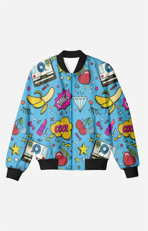 OMG Blue Pop Art All-Over Print Bomber Jacket - Trendy Outerwear for All