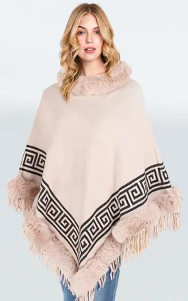 P1775 Geo Pattern Comfy Fur Trim Poncho 6pcs Pack