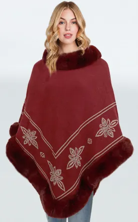 P1807 Comfy Fur Trim Poncho 6pcs Pack