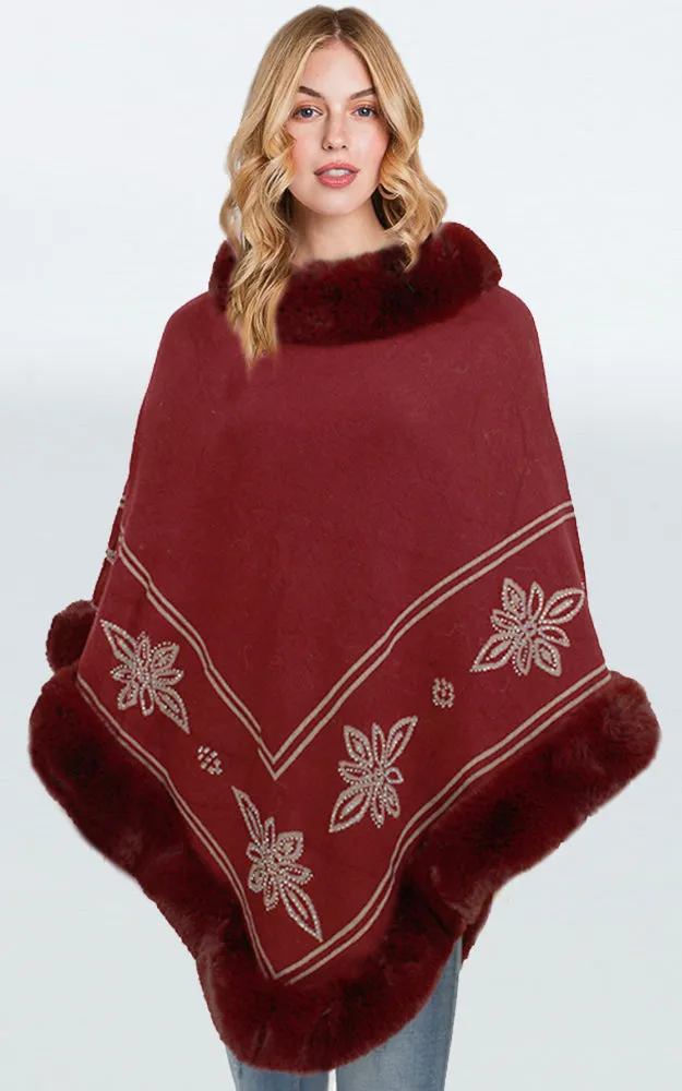 P1807 Comfy Fur Trim Poncho 6pcs Pack