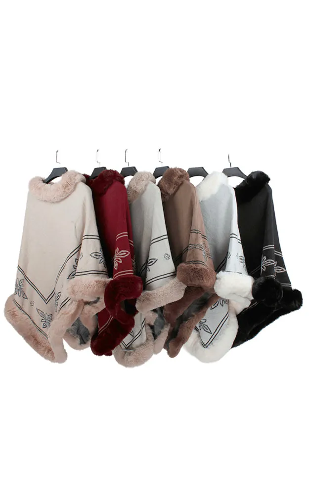 P1807 Comfy Fur Trim Poncho 6pcs Pack
