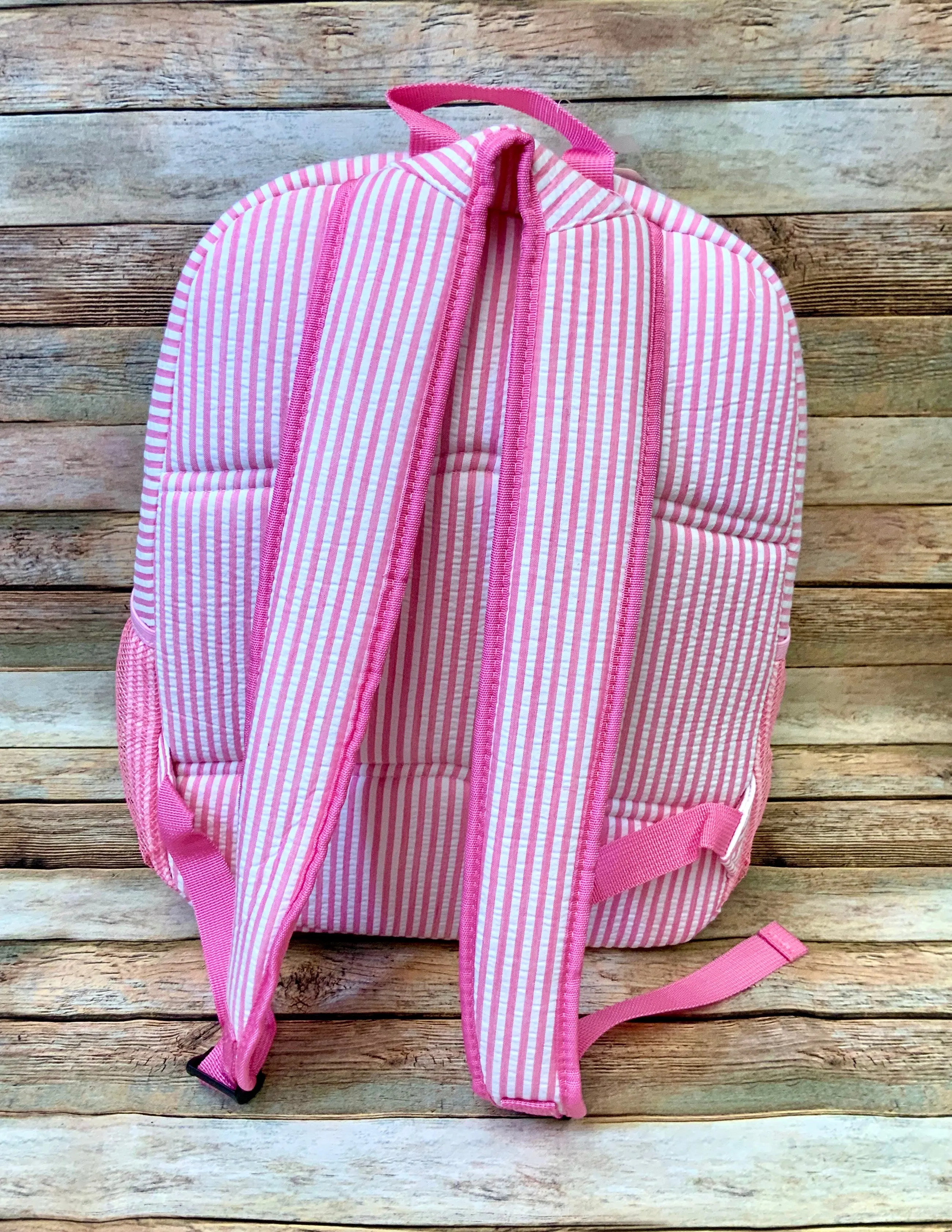 Pink and White Stripe Seersucker Backpack and Lunch Bag