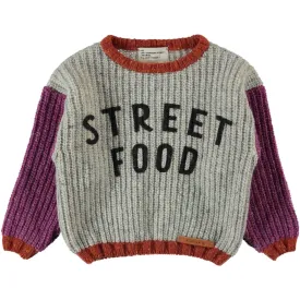 PRELVDSweater in Light Grey w/ "Street Food" Embroidery - 4y