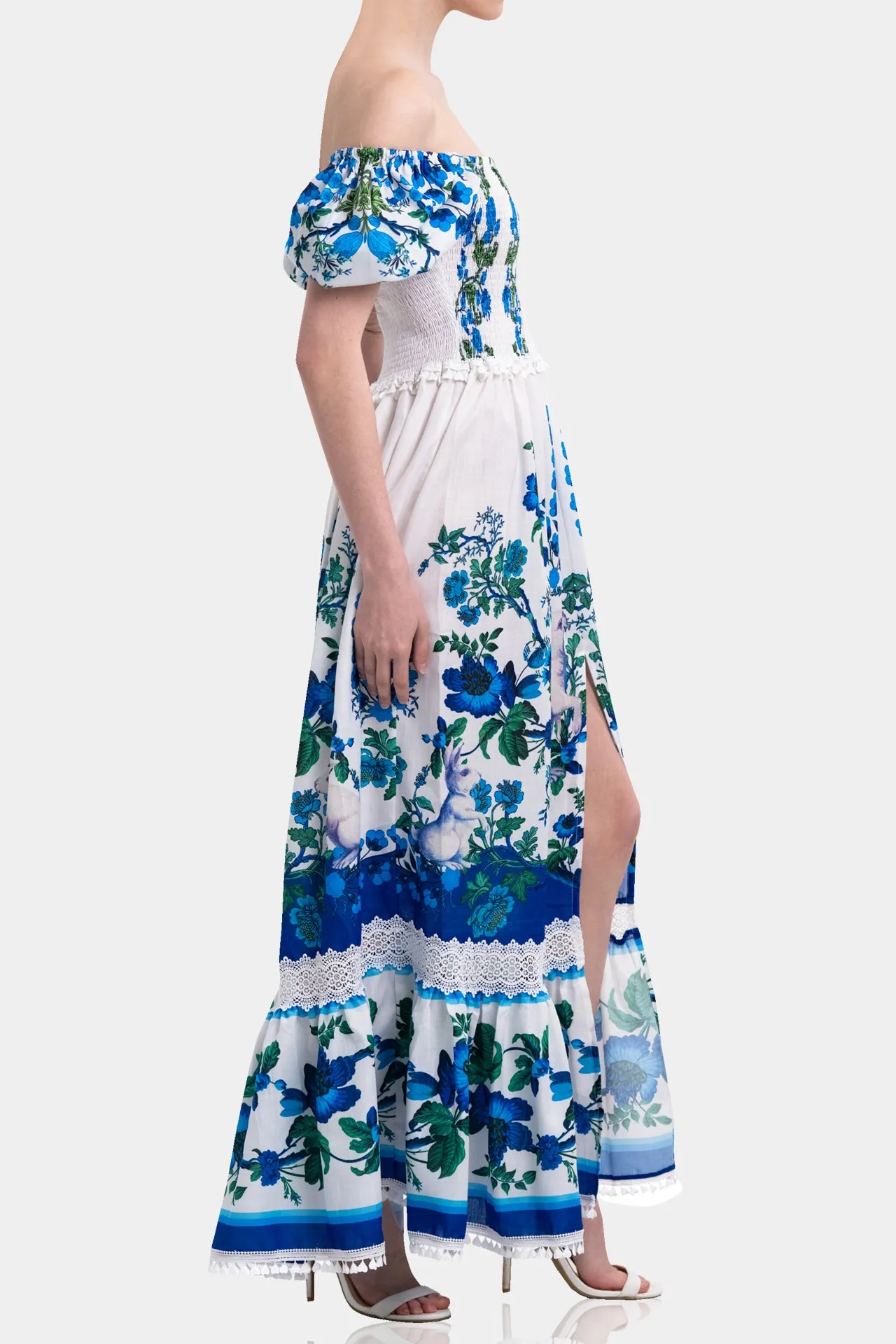 Puff Sleeve Pure Cotton Maxi Dress