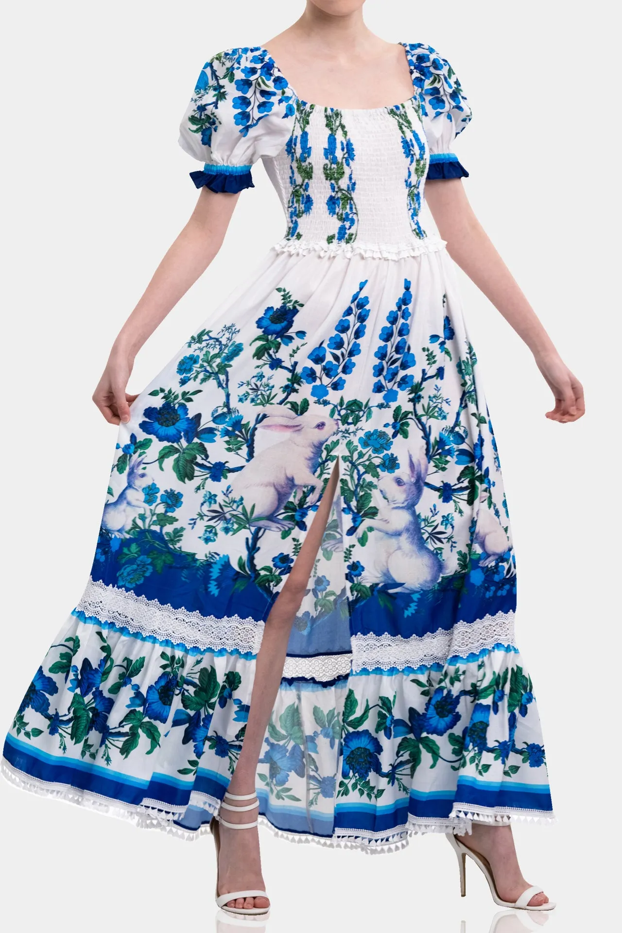 Puff Sleeve Pure Cotton Maxi Dress