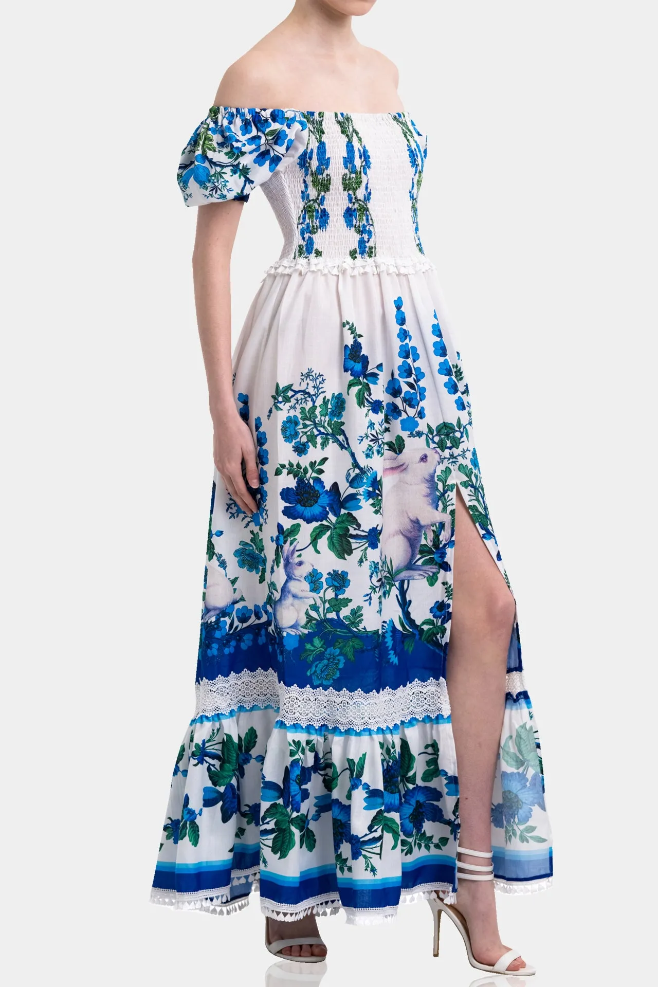 Puff Sleeve Pure Cotton Maxi Dress