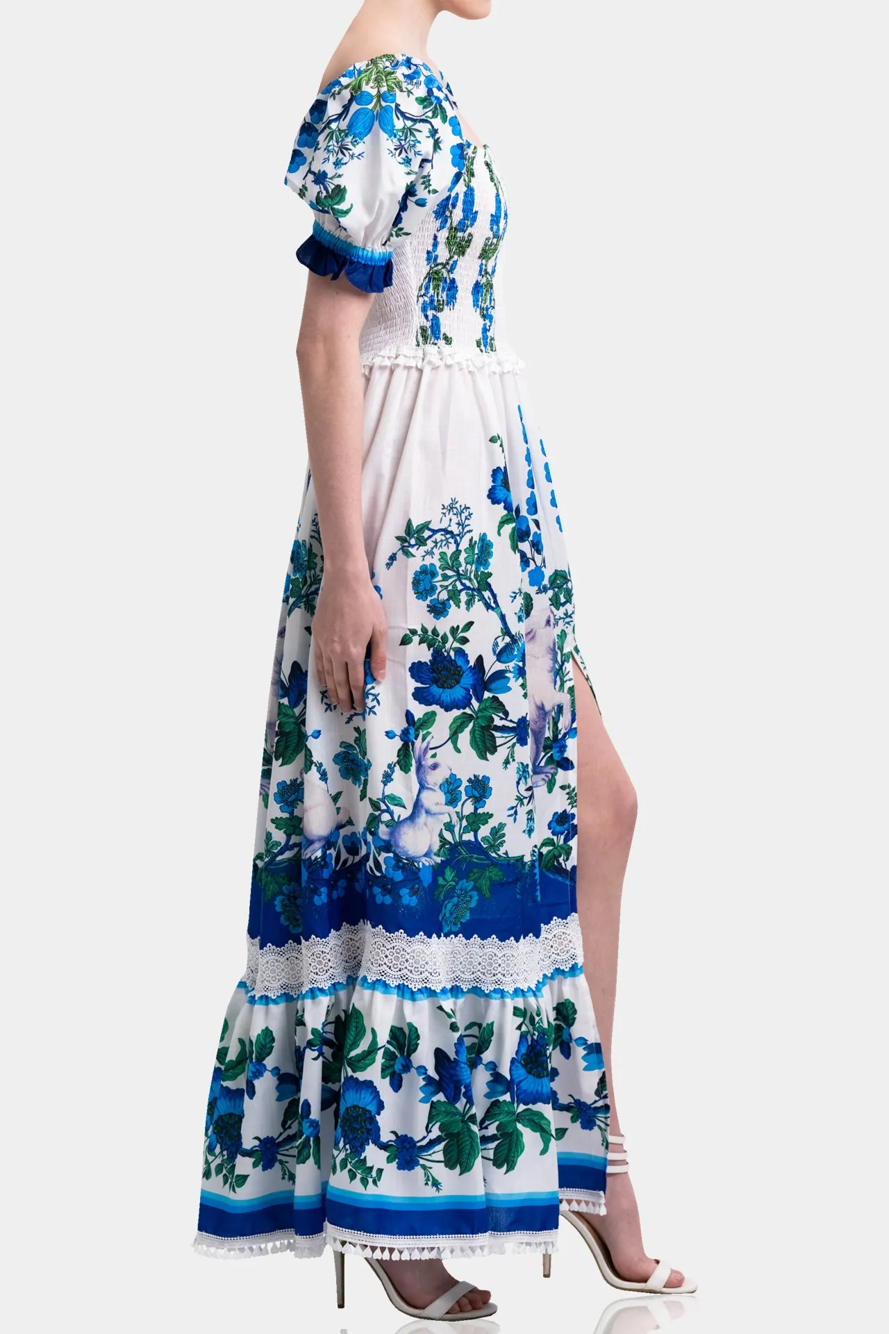 Puff Sleeve Pure Cotton Maxi Dress