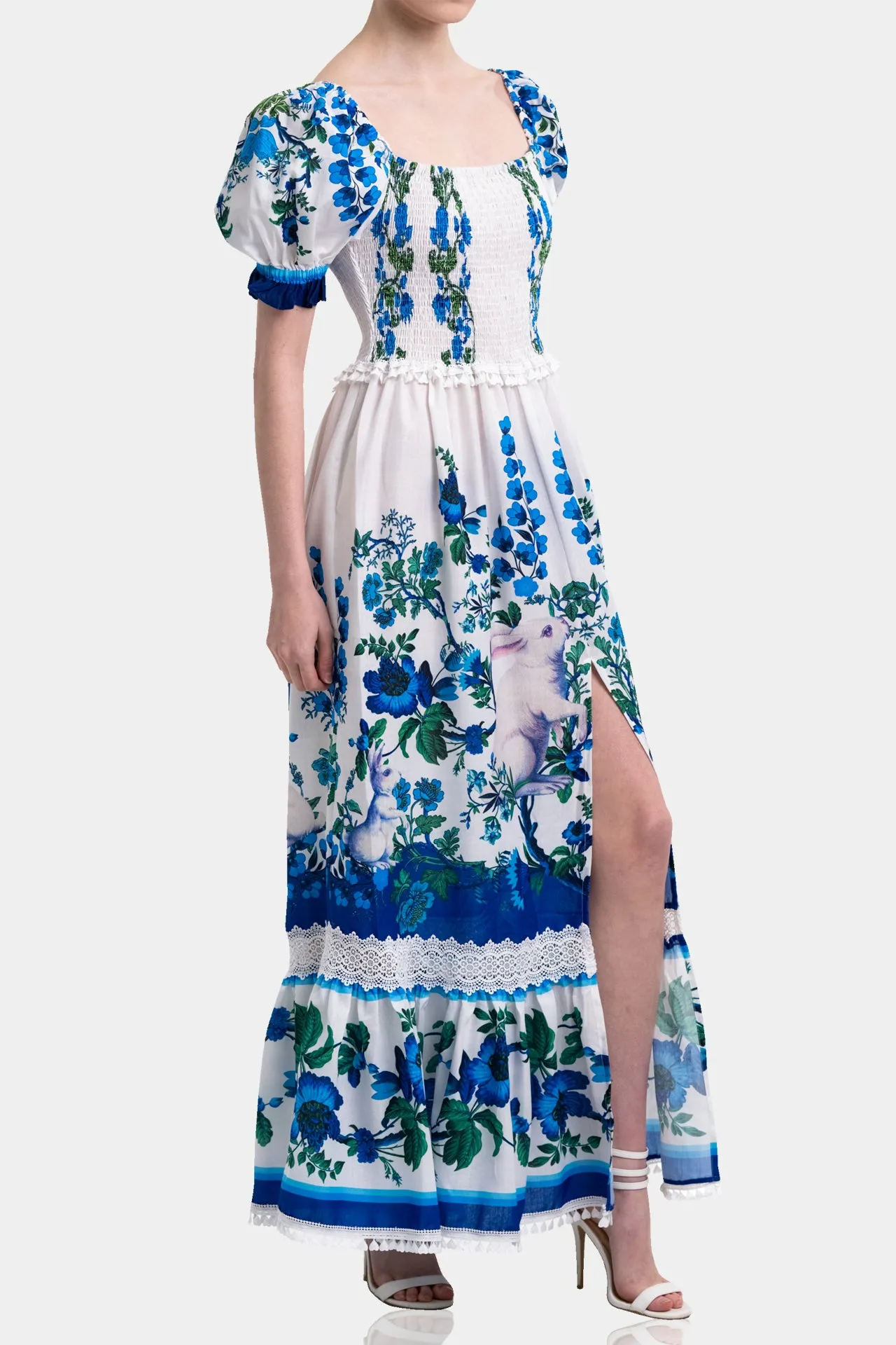 Puff Sleeve Pure Cotton Maxi Dress