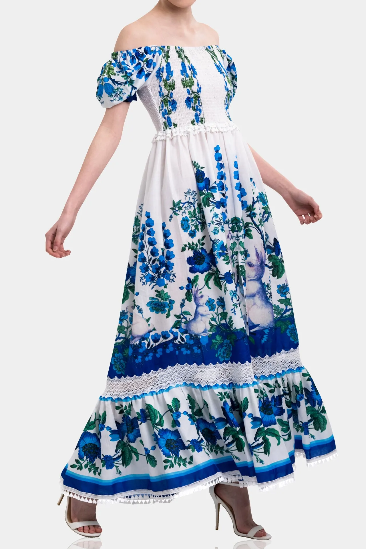 Puff Sleeve Pure Cotton Maxi Dress