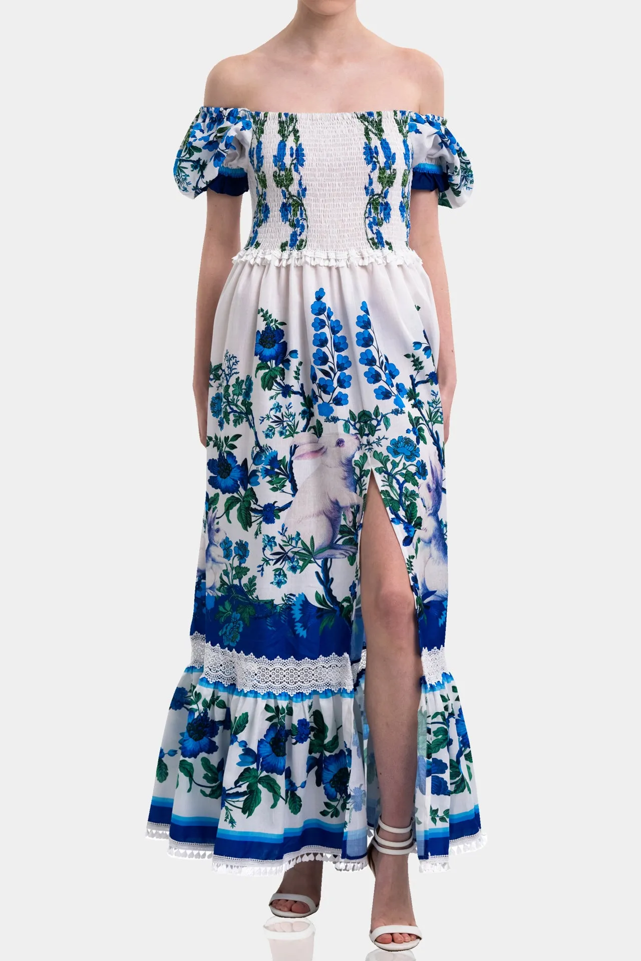 Puff Sleeve Pure Cotton Maxi Dress