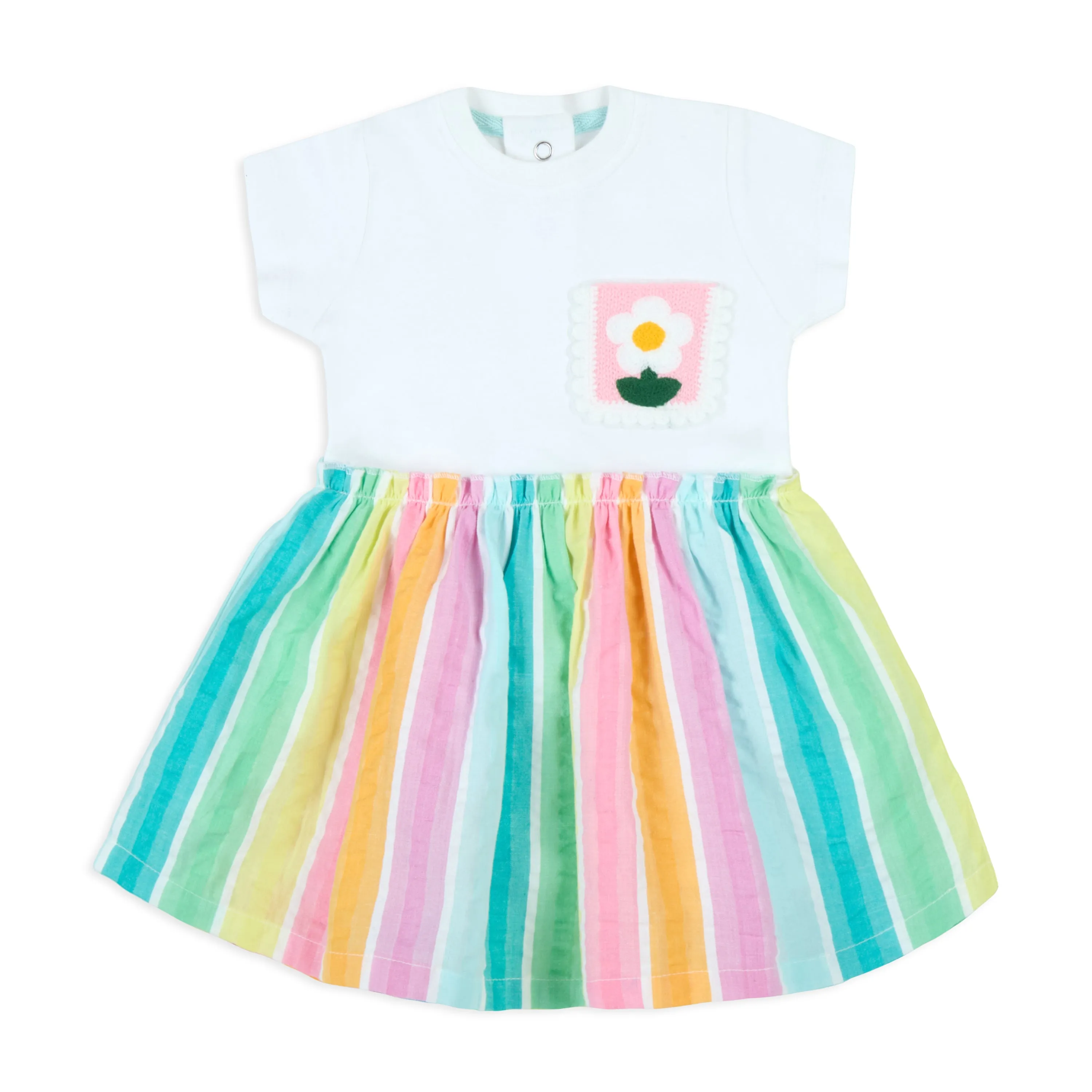 Rainbow Seersucker Stripes Mix-Media Dress With Hairband - Multi