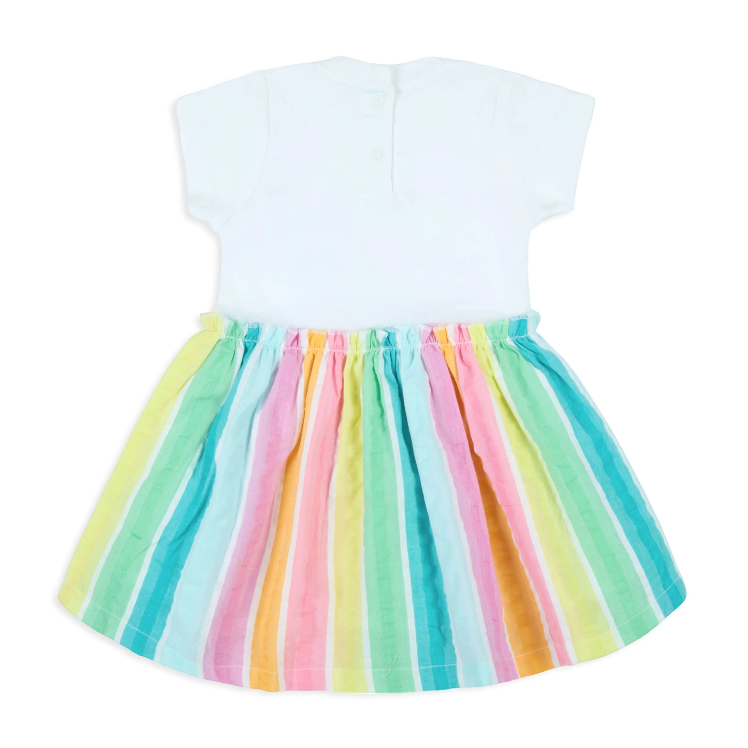 Rainbow Seersucker Stripes Mix-Media Dress With Hairband - Multi
