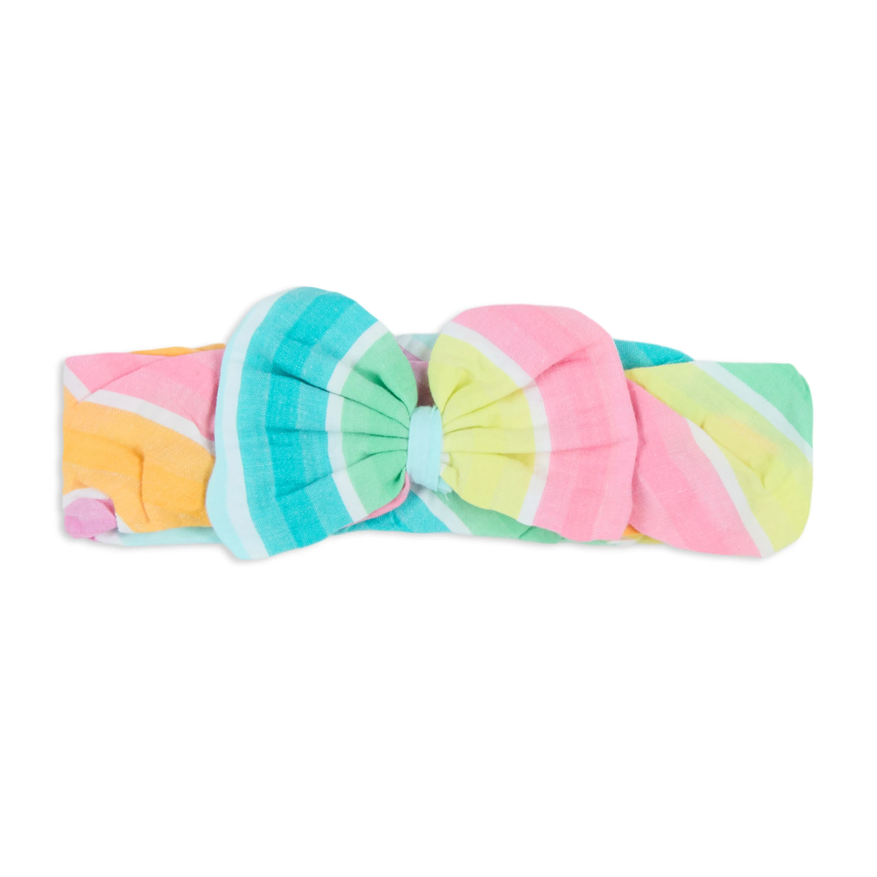 Rainbow Seersucker Stripes Mix-Media Dress With Hairband - Multi