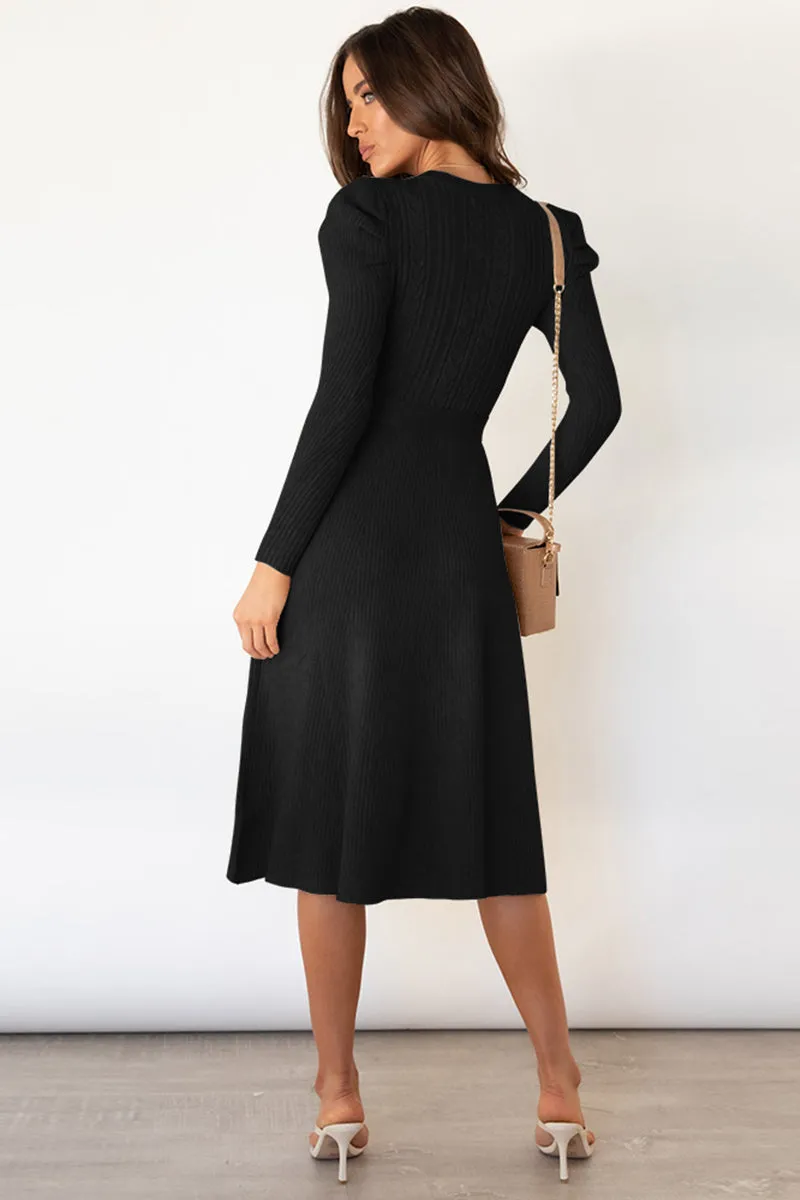 Round Neck Tie Waist Sweater Dress