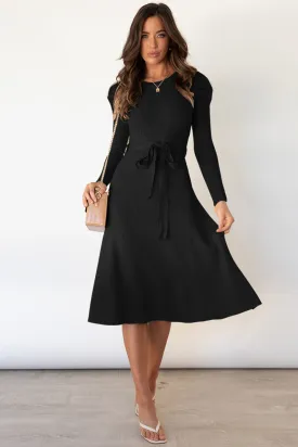 Round Neck Tie Waist Sweater Dress