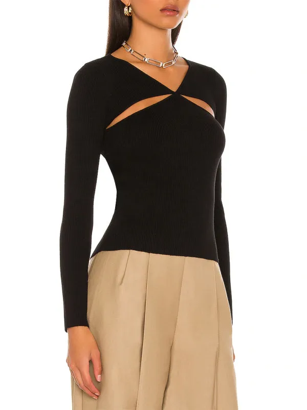 Sexy Elegant Hollow Women's Knit Blouse