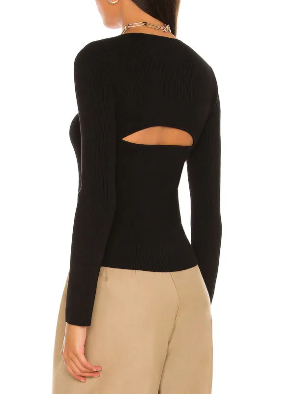 Sexy Elegant Hollow Women's Knit Blouse