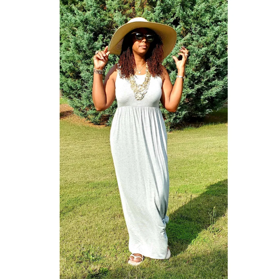 Sleeveless Heather Gray Maxi with Pockets