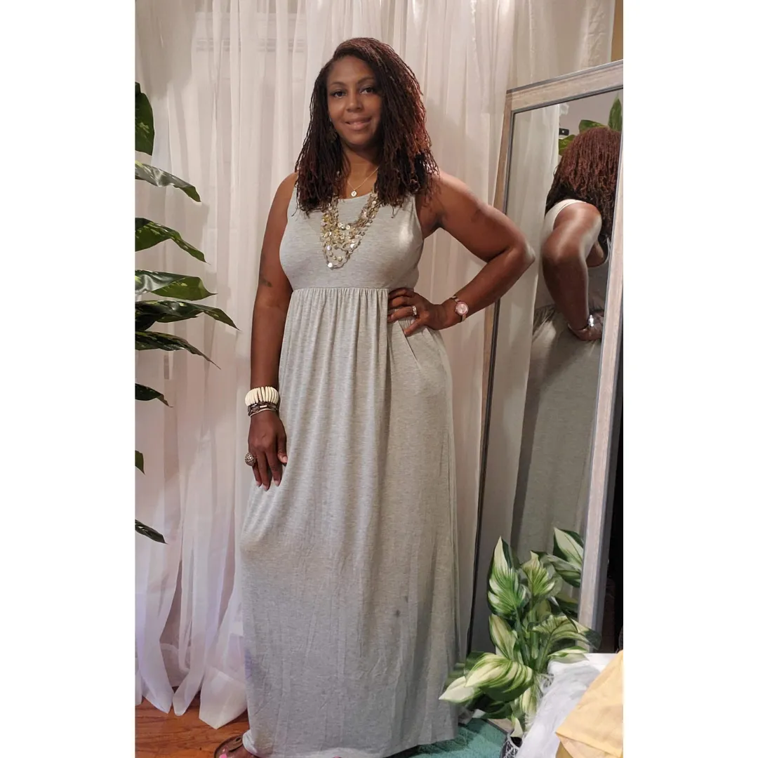 Sleeveless Heather Gray Maxi with Pockets