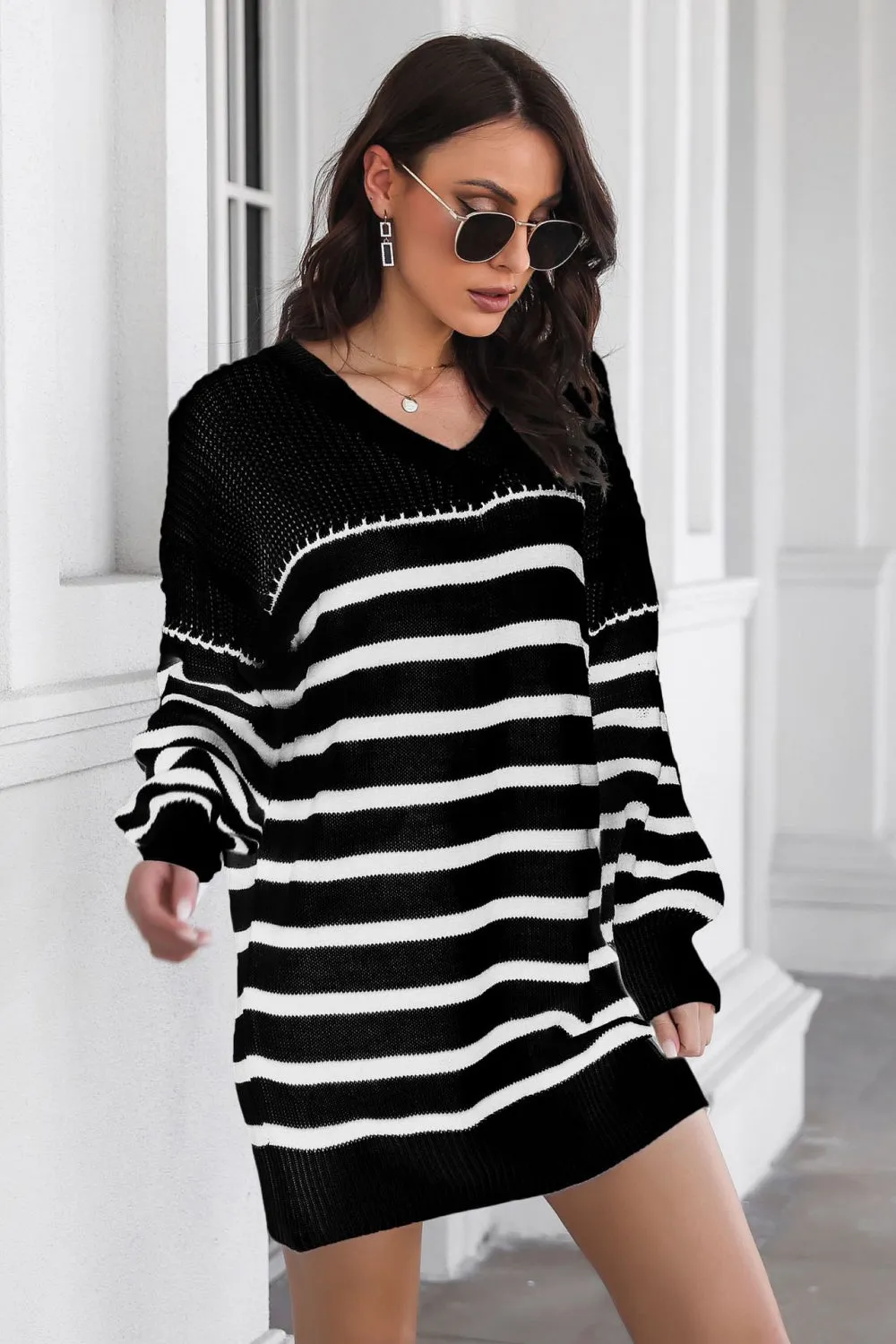 Striped Drop Shoulder Sweater Dress