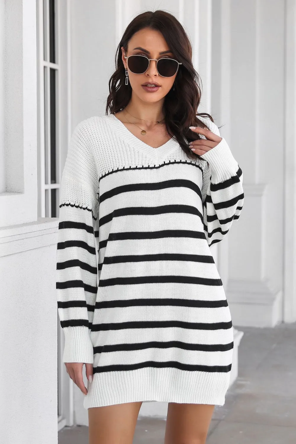 Striped Drop Shoulder Sweater Dress