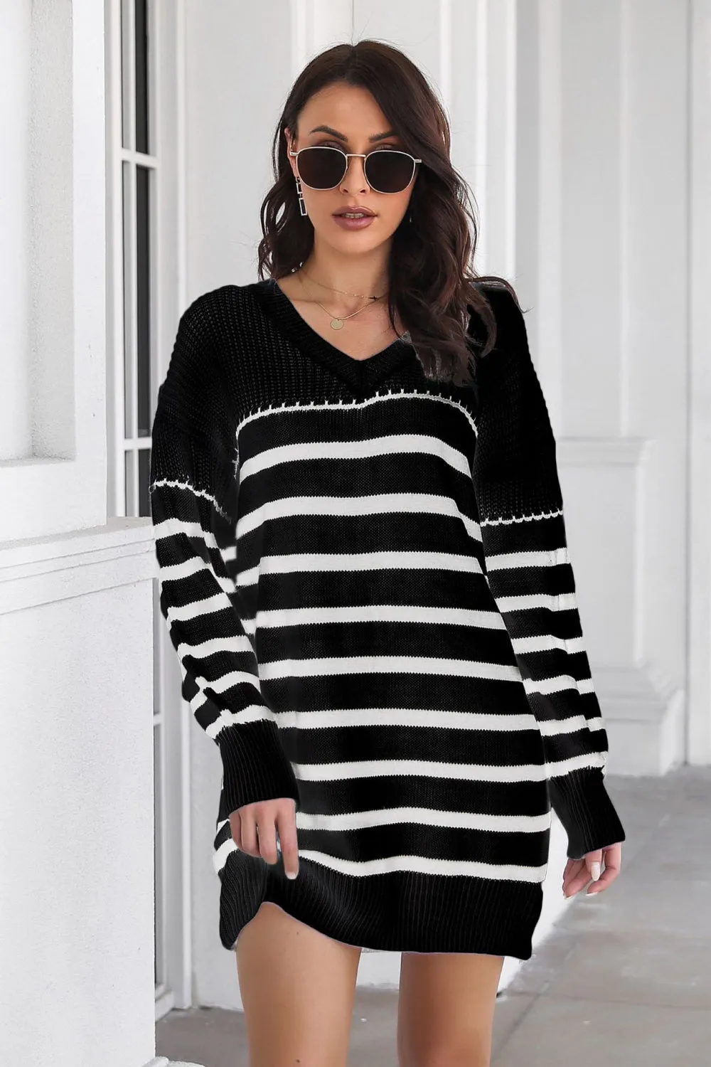 Striped Drop Shoulder Sweater Dress