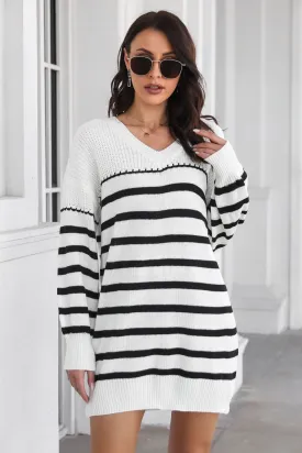 Striped Drop Shoulder Sweater Dress