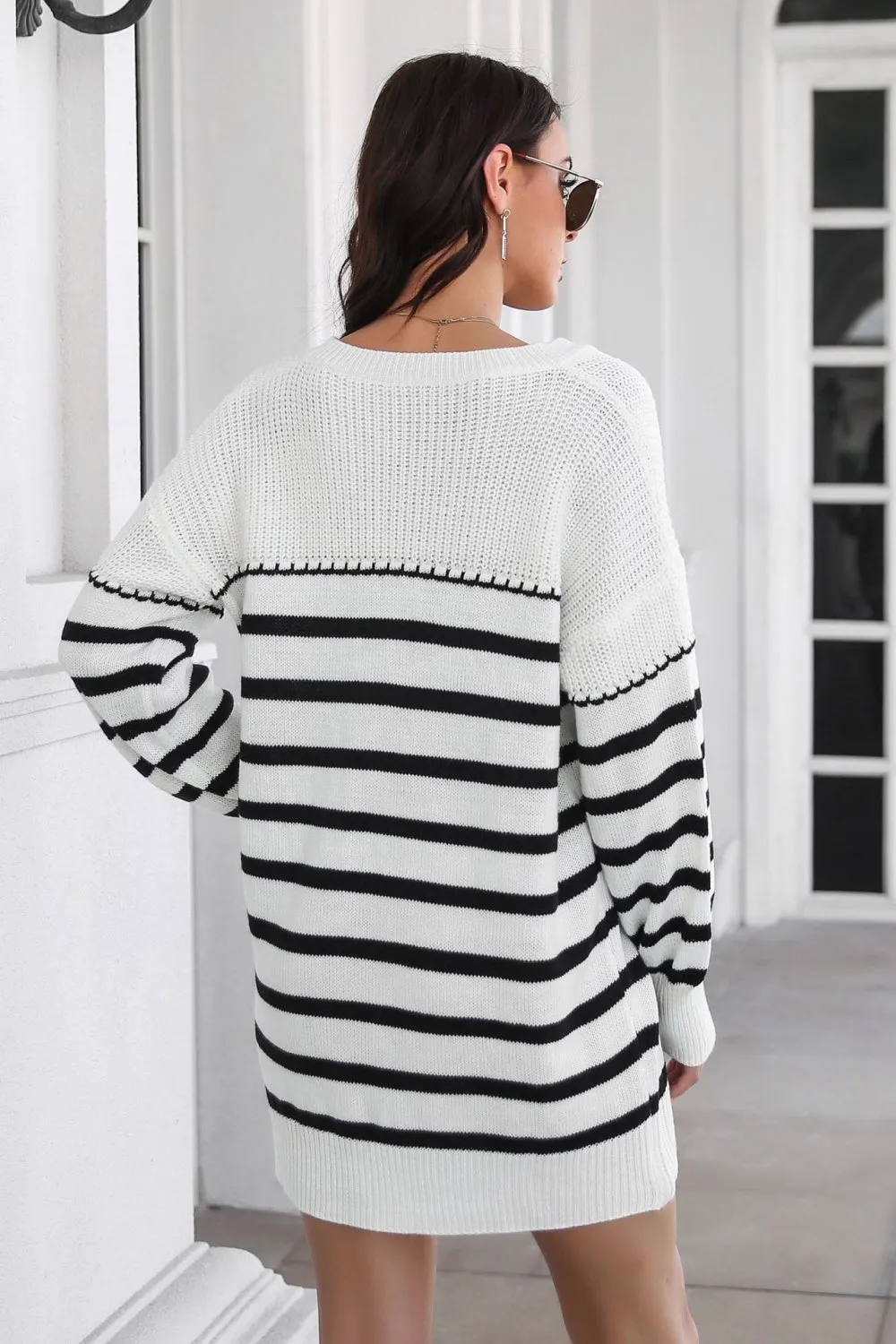Striped Drop Shoulder Sweater Dress