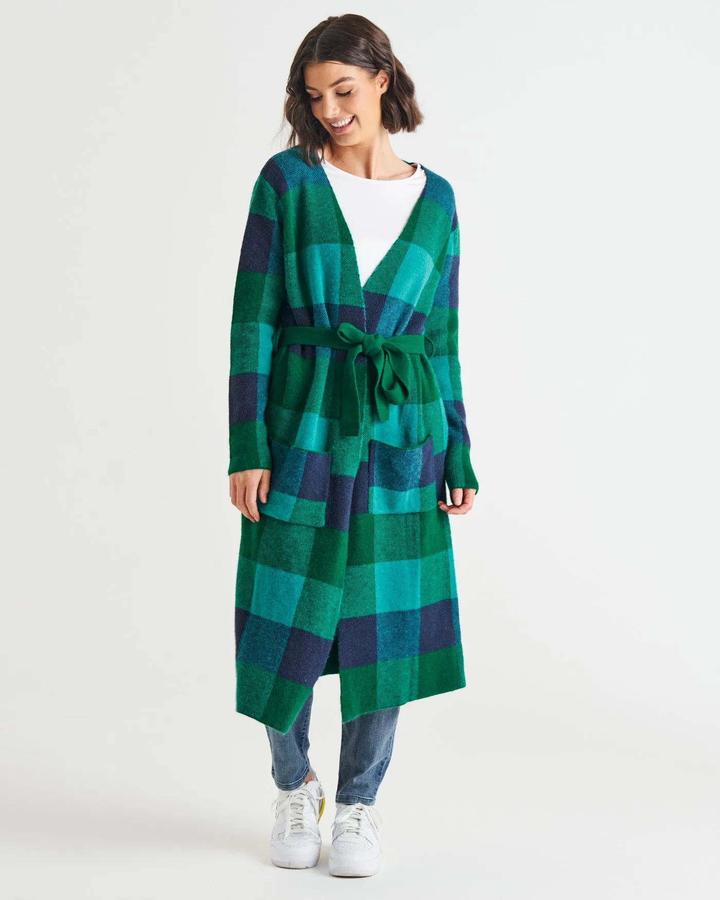 SWIFT CARDIGAN - GREEN/BLUE CHECK