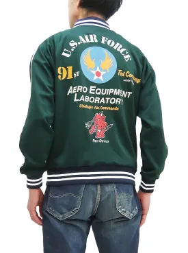 Tedman Men's Casual Zip-Up Track Jacket with Lucky Devil Military Style Graphic TJS-3500 Green