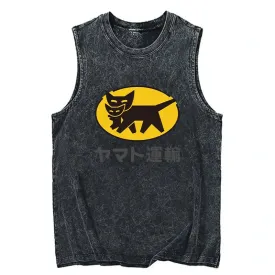 Tokyo-Tiger Black Cat Transport Pattern Japanese Washed Tank