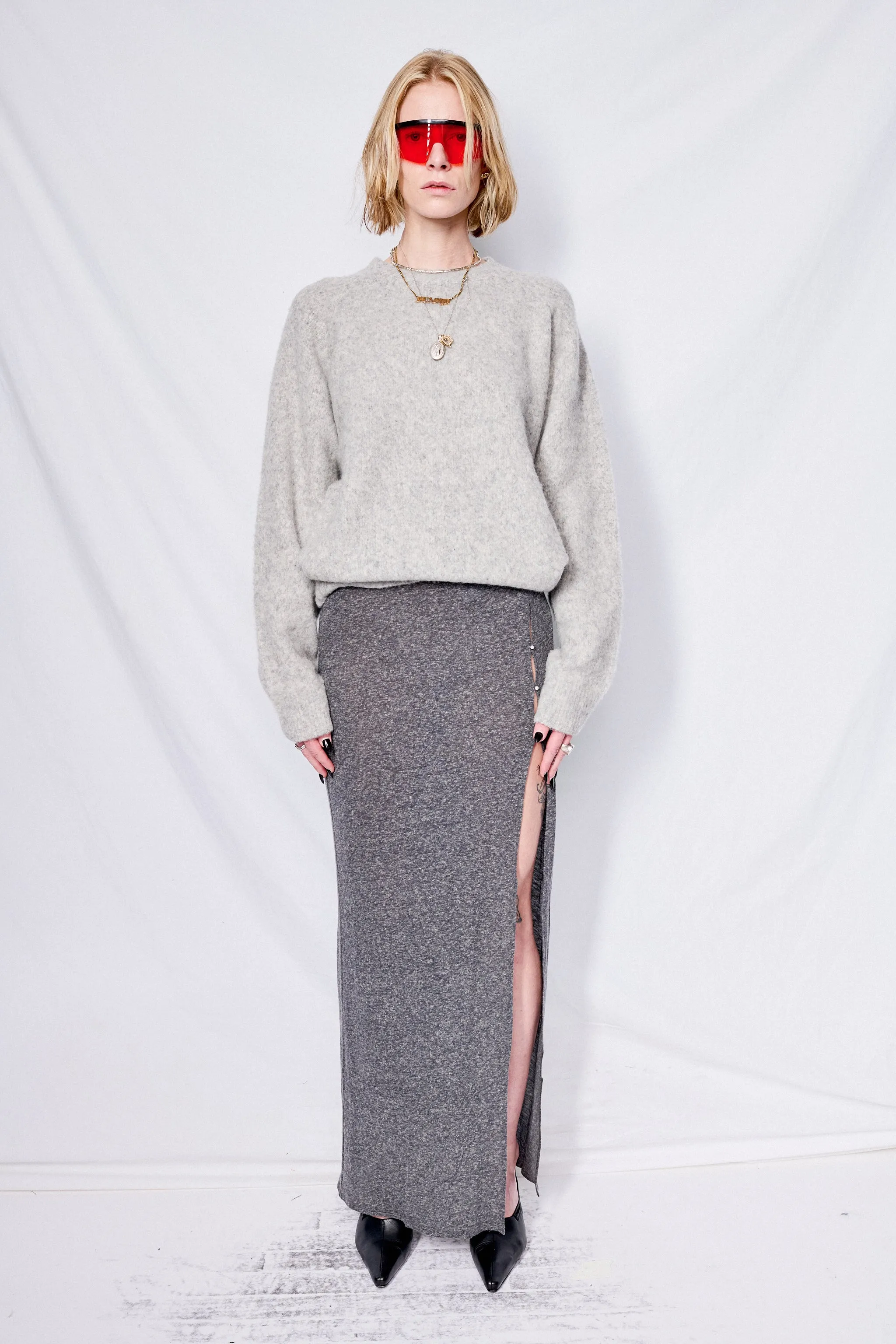 Unisex Melange Grey Shaggy Dog Sweater