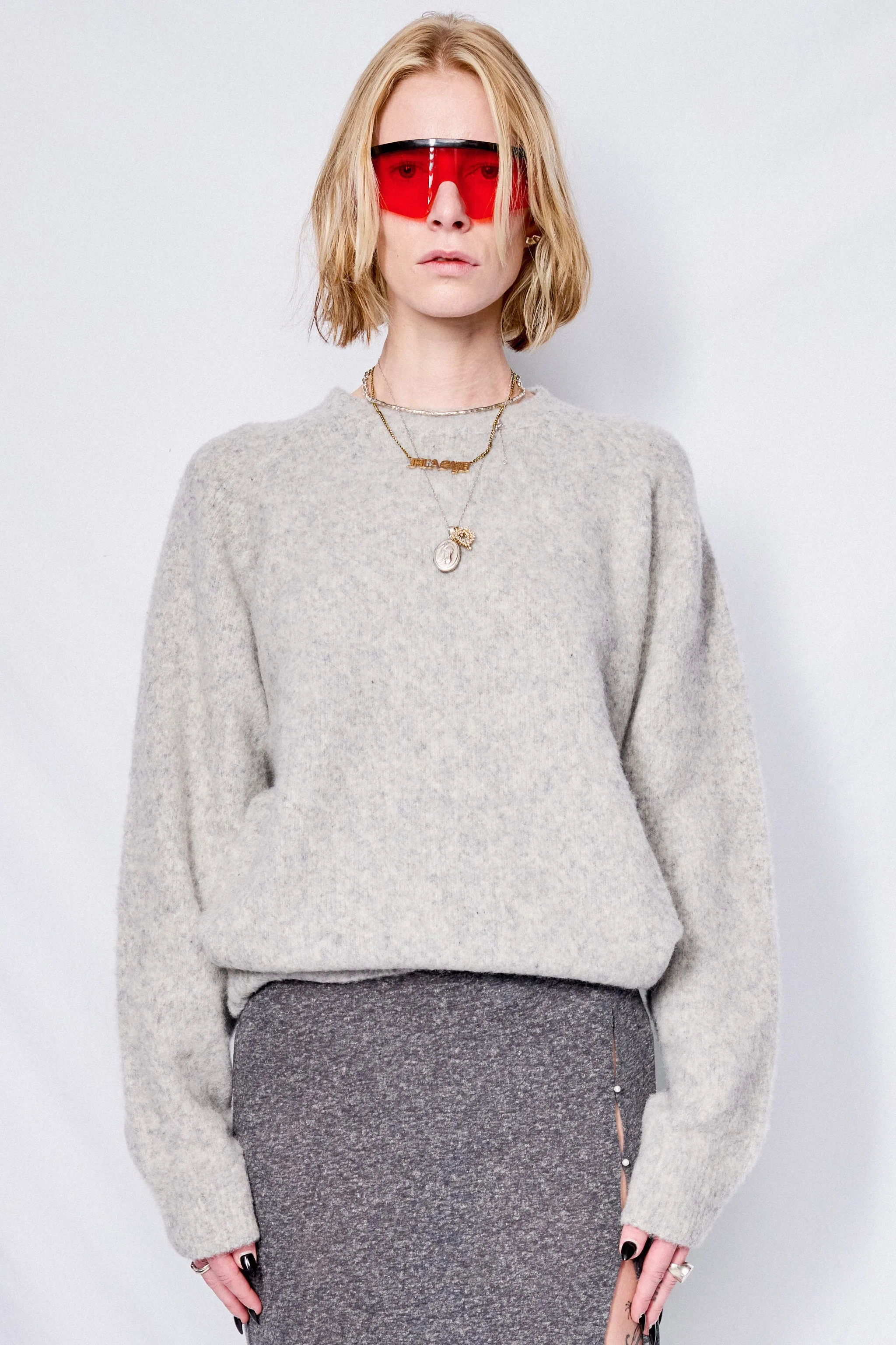 Unisex Melange Grey Shaggy Dog Sweater