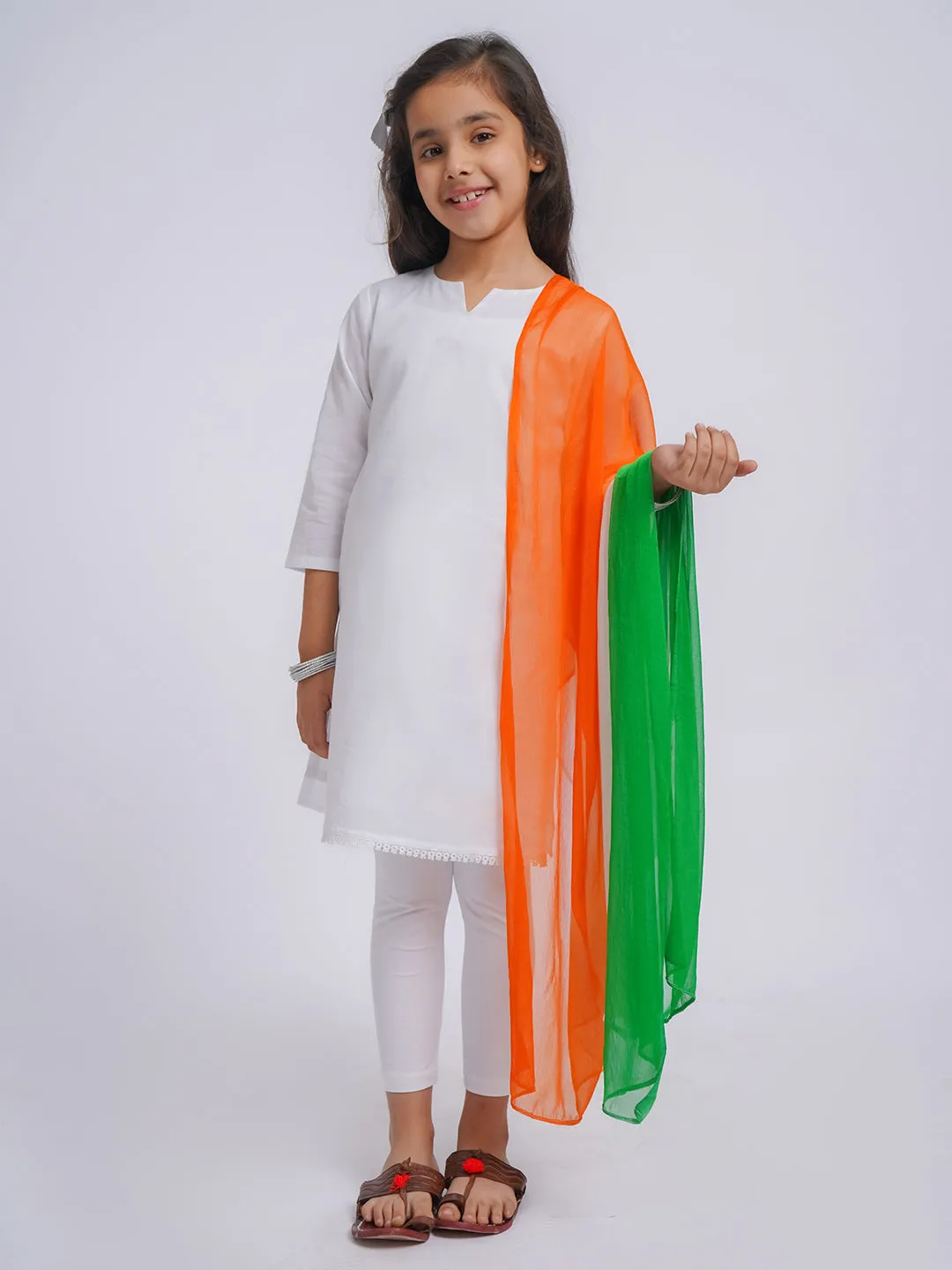 VASTRAMAY Girls' White Kurta, Leggings and Dupatta