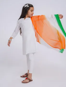 VASTRAMAY Girls' White Kurta, Leggings and Dupatta