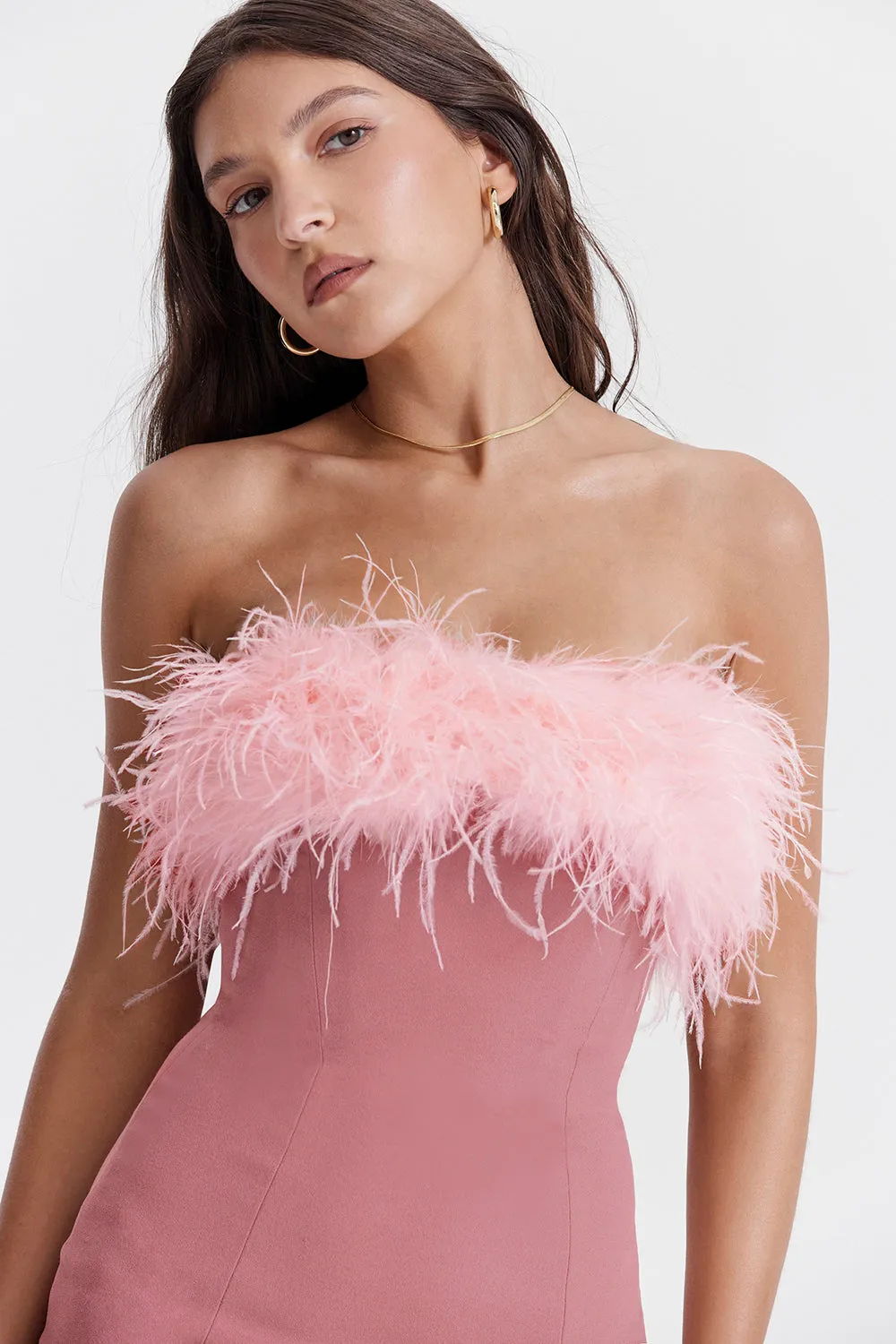 Womens Mini Dress  Bodycon Fit  Strapless Fur Trim  Evening Party Wear