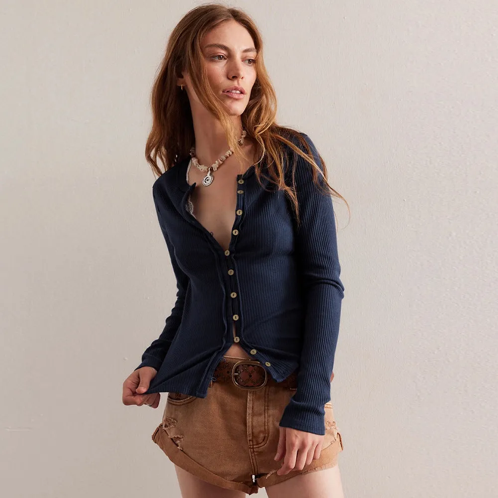 Women's Solid Slim Fit Long Sleeve Ribbed Knit Cardigan